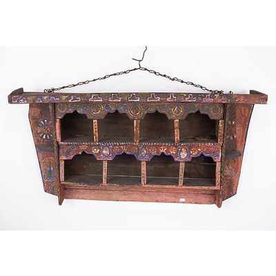 Rare Antique Moroccan Hanging Spice Shelf with Original Hand Painted Decoration