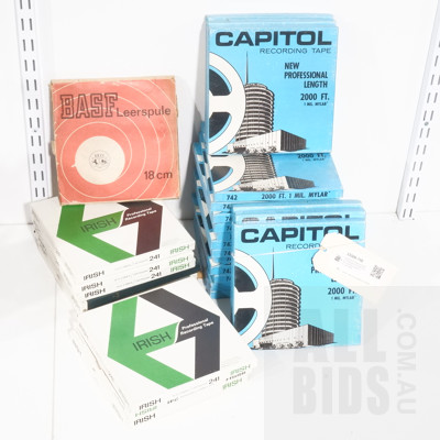 Assortment of Approximately 28 Vintage Recording Tapes, Including Capitol, Irish, and BASF