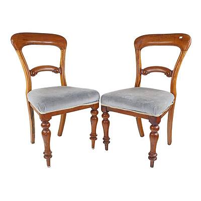 Pair of Victorian Mahogany Railback Dining Chairs  with Fabric Upholstered Seats Circa 1880s