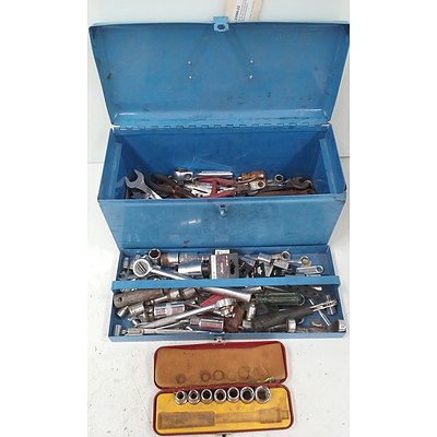 Metal Toolbox with a Large Collection of Assorted Sockets and Spanners