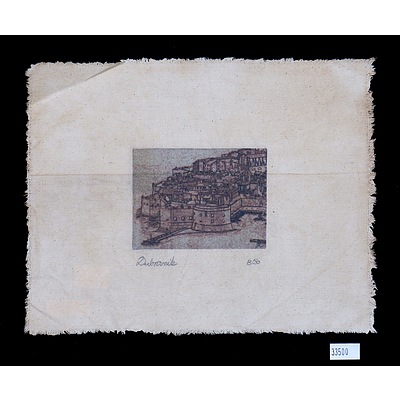 A Hand-Coloured Etching on Linen of Dubrovnik