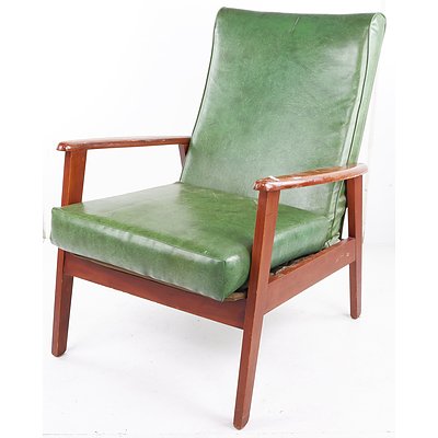 Retro Scania Furniture Timber Framed Armchair with Green Vinyl Upholstered Cushion and Back