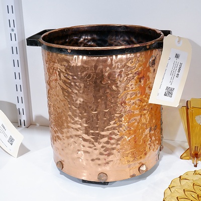 Vintage Berczi Beaten Copper Kindling Bucket with Wrought Iron handle