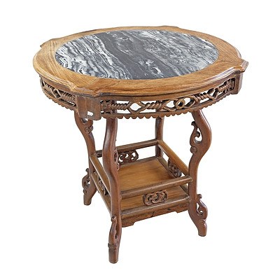 Chinese Rosewood and Marble Topped Side Table, Early 20th Century