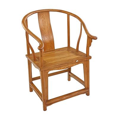 Chinese Elm 'Horseshoe Back' Armchair, Later 20th Century