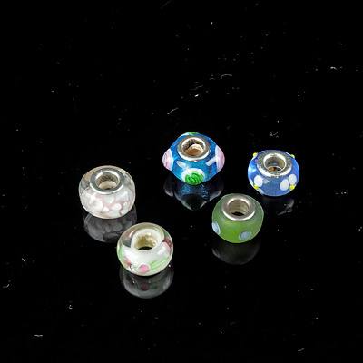 Five Enamel and Glass Beads
