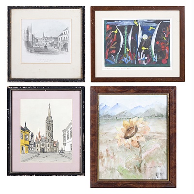 Four Small Framed Artworks, Mixed Media, largest 24 x 19 cm