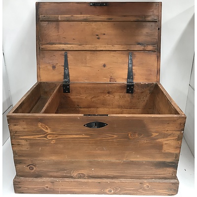 Vintage Pine Black Box With Wrought Iron Handles