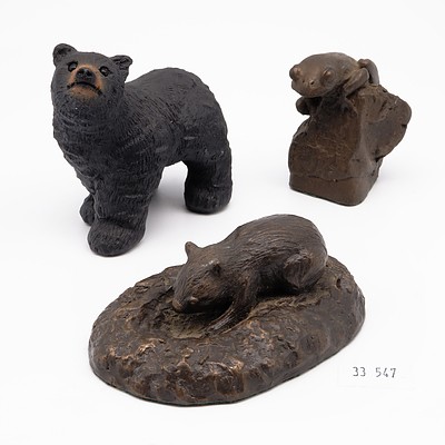 Three Small Figural Animals or Paperweights (3)