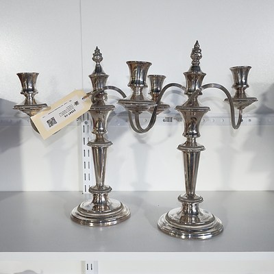 Two Strahan Silverplate Three Branch Candelabra - Inscribed Army Officer's Mess Canberra