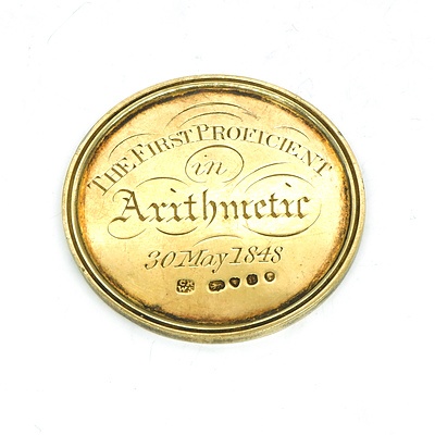 Antique Silver Gold Plated Commemorative Medallion, With Inscription 1848