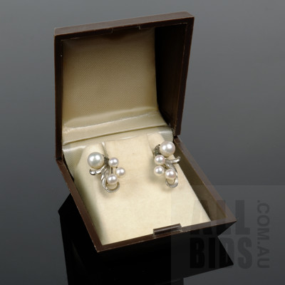 Vintage Mikimoto Silver and Cultured Pearl Earrings