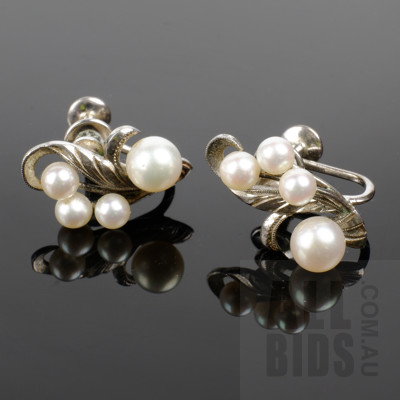 Vintage Mikimoto Silver and Cultured Pearl Earrings