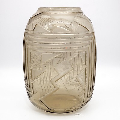 Signed Art Deco Glass Vase with Deeply Acid Cut Geometric Designs Circa 1920s