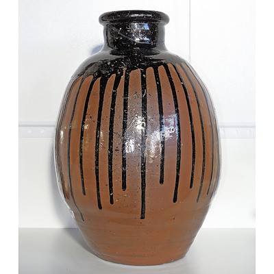 Large Japanese Tenmoku Glazed Storage Jar, Seto Ware, Probably Edo Period