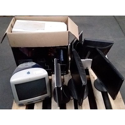Bulk lot of Monitors Speakers and PC Tower Case