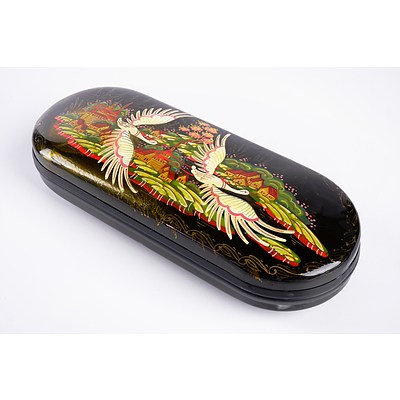 Vintage Russian Hand Painted Lacquerware Glasses Case