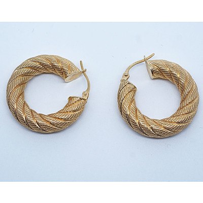 Vintage Rope Twist 9ct Yellow Gold Hoop Earrings UnoAerre Italy