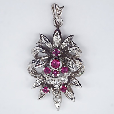 9ct White Gold Ruby and Diamond Pendant, 4.77gm
