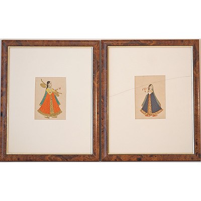 Pair of Indian Miniature Paintings Gouache and Ink on Paper