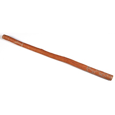 Vintage Aboriginal Didgeridoo, Traditional Dot Design, Ochres on Hollow Log