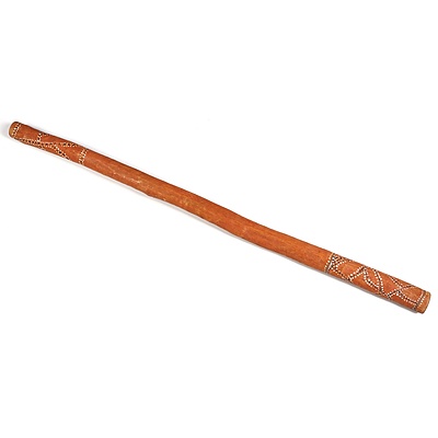 Vintage Aboriginal Didgeridoo, Traditional Dot Design, Ochres on Hollow Log