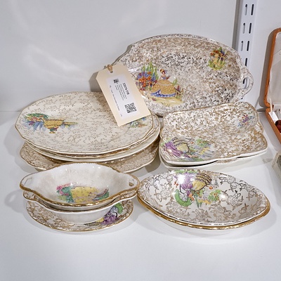 Assorted Crinoline Lady porcelain Plates and Dishes including Colclough and Empireware