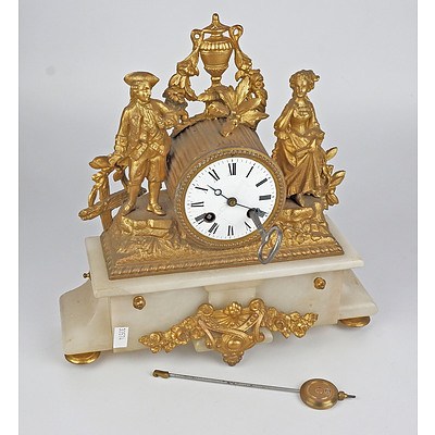 Antique French Leforestier Paris Gilt Spelter and Alabaster Chiming Mantle Clock