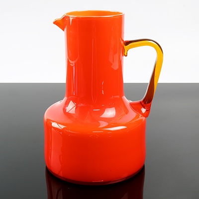 Retro Orange Art Glass Handled Jug