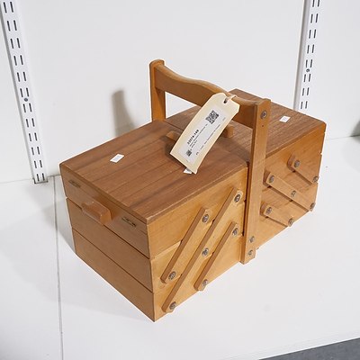 Retro Wooden Cantilever Sewing Box