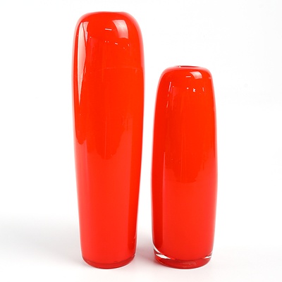 Two Retro Orange Studio Glass Vases (2)