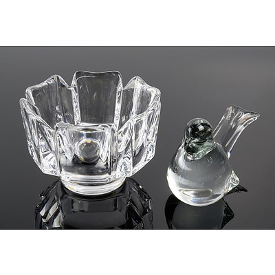 Orrefors Crystal Bowl and a Studio Glass Bird (2)