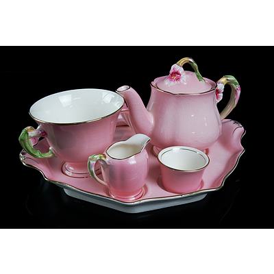 Vintage Royal Winton Hand Painted Pink Glazed Breakfast Set with Tea and Toast for One