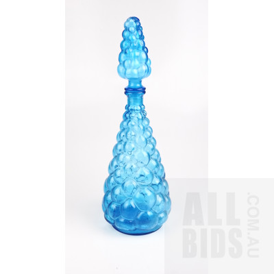 Retro Blue Bubble Glass Genie Bottle with Stopper