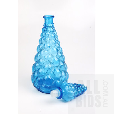 Retro Blue Bubble Glass Genie Bottle with Stopper