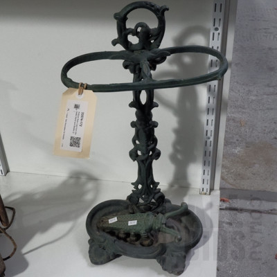 Antique Style Cast Iron Umbrella Stand and Beetle Form Boot Puller (2)