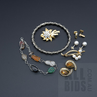 Coloured Tumbled Quartz Bracelet, Silver Plated Bracelet and Various Costume Jewellery