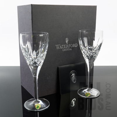 Pair of Waterford Crystal Lismore Nouveau Wine Goblets with Original Box