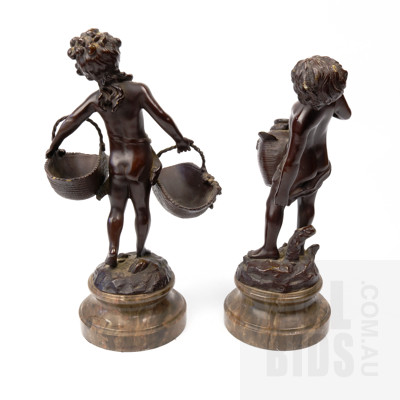 Auguste Moreau (French, 1834-1917) Pair of Bronze Figures on Marble Socles (2)