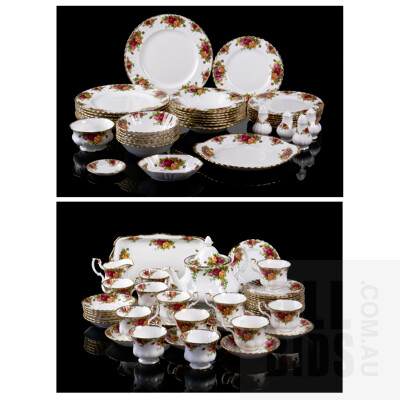 Extensive Royal Albert England 'Old Country Roses' Pattern Dinner Service Including Large Teapot - Made in England, 80 Pieces