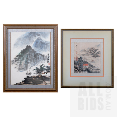 A Pair of Framed Chinese Ink Drawing on Paper, Largest 45 x 34 cm (2)