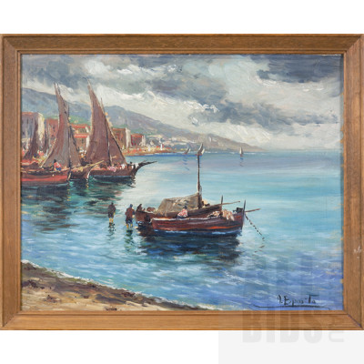 A. Esposito, Untitled (European Coastal Scene), Oil on Canvas on Board, 40 x 50 cm