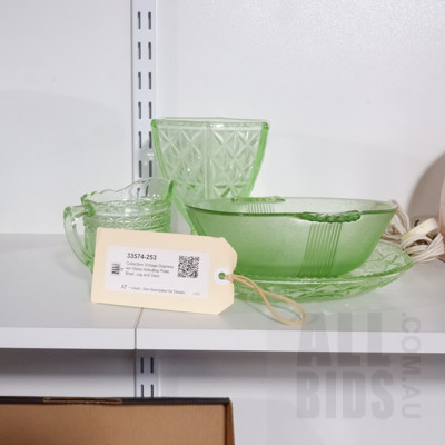 Collection Vintage Depression Glass Including Plate, Bowl, Jug and Vase