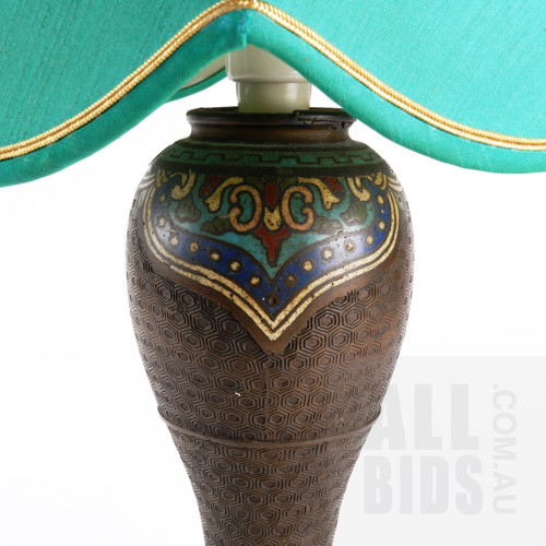 Japanese Bronze and Champleve Enamel Vase, Meiji Period, Converted to a Lamp