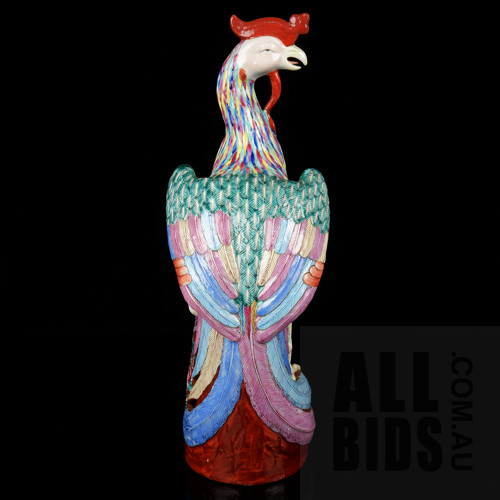 Chinese Finely Enamelled Famille Rose Porcelain Model of a Phoenix, Late Qing or Republic Period