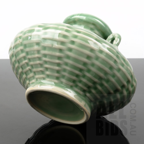 Chinese Celadon Basket Weave Vase with Applied Crab in Original Presentation Box
