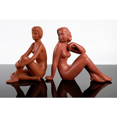 Pair Austrian Art Deco Gmunder Keramik Naked Female Form Figures, One AF
