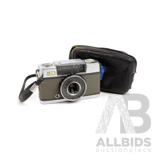 Vintage Cannon FT QL 570772 with Strap, Olumpus-Pen 890424, Olympus Zuiko and more In Faux Leather Bound Carry Case