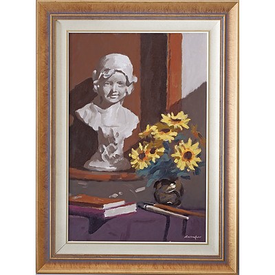 Brother Don Gallagher (1925-2017) Still Life with Sculpted Bust, Oil on Canvas Board