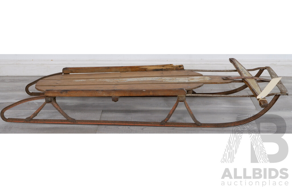 Antique Rustic Timber and Metal Toboggan